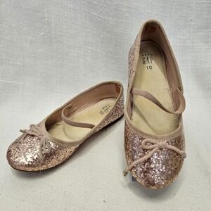 Gap Ballet Flats Girls Size 10 Rose Gold Glitter Bow Elastic Strap Dressy Shoes